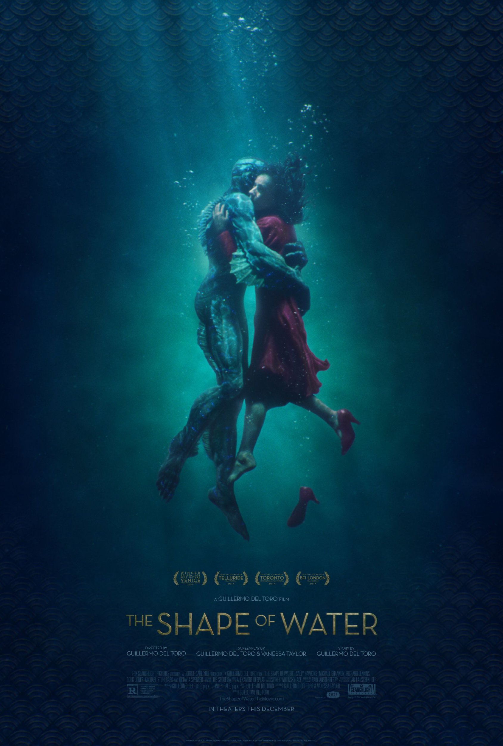 US poster for The Shape of Water with Doug Jones and Sally Hawkins, 2017.